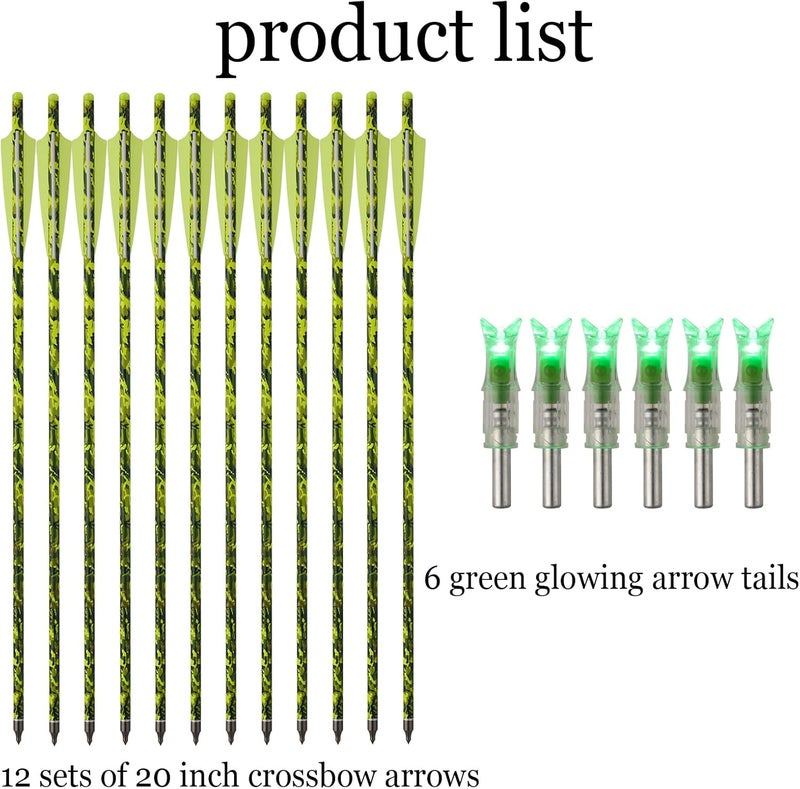 sf. 20 inch Crossbow Bolt Carbon Crossbow Arrow 12 Pcs with 6 Green Lighted Nock, Hunting and Outdoor Practice Lighted nocks for Arrows nockturnal Lighted nocks - Image 5